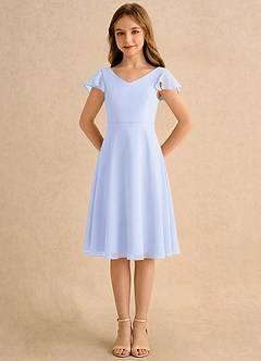 Azazie Narin Girls Formal Robe Demoiselle D'honneur Fillette Robe Trapèze en Mousseline de soie avec manches Lavande image5