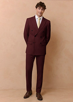 front Collins Burgundy Double Breasted Wool Blend Suit