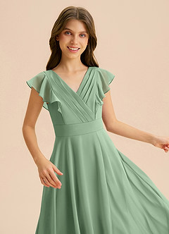 Azazie Anysa Junior Robe Trapèze en Mousseline de soie Rayé Matcha image7