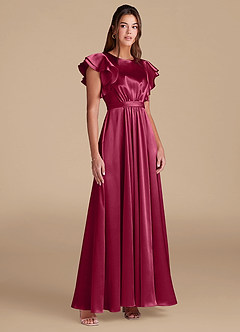 Azazie Daphne Modest Bridesmaid Dresses A-Line Ruched Metallic Satin Floor-Length Dress image4