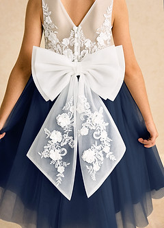 Azazie Lina Flower Girl Dresses Ivory Dark Navy Ball-Gown Lace Dress image7