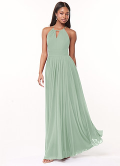 Azazie Cherish Bridesmaid Dresses Agave A-Line Pleated Chiffon Dress image3