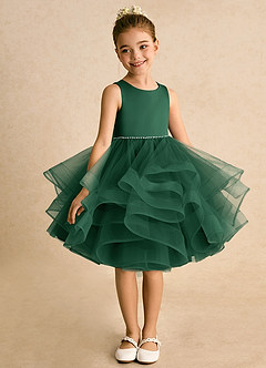 Azazie Tinie Blumenmädchenkleider Ballkleid Schleifen Tüll Kleid Dunkelgrün image3