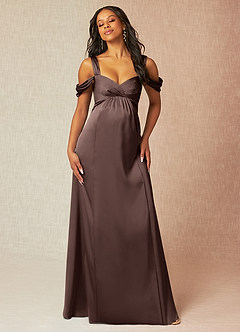 Azazie Rhea Maternity Bridesmaid Dresses A-Line Off-The-Shouler Pleated Stretch Satin Floor-Length Dress image4