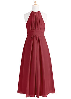 Azazie Bonnie Junior Pomegranate A-Line Pleated Chiffon Dress image6