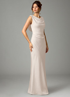 Azazie Kieryn Robes de demoiselle d'honneur Robe Sirène en Satin extensible Plissé Albâtre Blanc image3