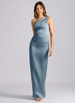 Azazie Akilah Brudtärnklänningar Klä av Sjöjungfru i Stretch Satin Ena axeln Dammblå image4