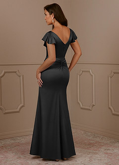 Azazie Roya Mère de la mariée Robes Robe Sirène en Satin extensible Col en V Plissé Noir image3