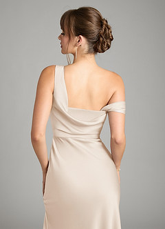 Azazie Madelyn Vestidos de damas de honor Vestido de Alabastro Blanco de Satén Elástico de Corte Sirena Convertible con Hombro unilateral image7