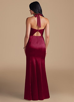 Azazie Emeria Bridesmaid Dresses Burgundy Sheath Side Slit Metallic Satin Dress image2