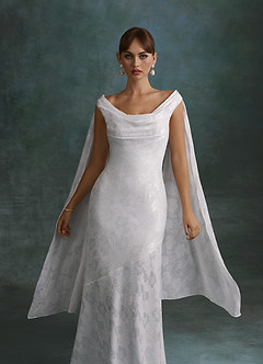 Azazie Georgina Wedding Dresses Diamond White Sheath Floral Burnout Dress image6