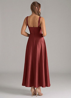 Azazie Shaude Bridesmaid Dresses Terracotta A-Line Pleated Stretch Satin Dress image6