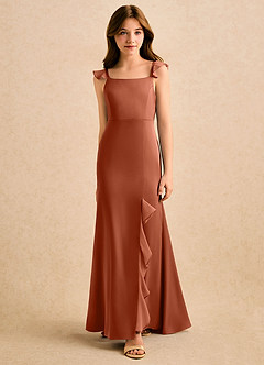 Azazie Novalie Girls Formal Robe Demoiselle D'honneur Fillette Robe Sirène en Satin extensible Arc Rose De Cèdre image3