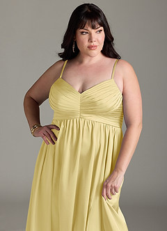 Azazie Alia Bridesmaid Dresses Lemon Sorbet A-Line Pleated Stretch Satin Dress image14