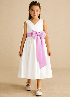 Azazie Darling Flower Girl Dresses Ivory Candy Pink A-Line Bow Cotton Dress image4
