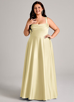 Azazie Shaude Bridesmaid Dresses Lemon Sorbet A-Line Pleated Stretch Satin Dress image8