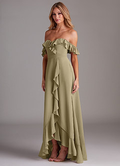 Azazie Lyra Abiti da Damigella Abito Convertibile A-Line in Chiffon Verde Muschio image5