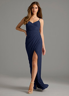 Azazie Maci Robes de demoiselle d'honneur Robe Fourreau en Maille Plissée Bleu Marine Foncé image6
