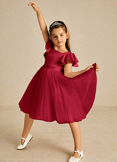 Azazie Kaeya Flower Girl Dresses Scarlet A-Line Bow Tulle Dress image2
