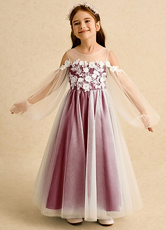 Azazie Zimi Flower Girl Dresses Burgundy Ball-Gown Sweetheart Neckline Tulle Dress image4