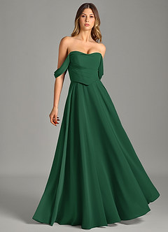 Azazie Chelsey Abiti da Damigella Abito Convertibile A-Line in Chiffon a Spalla Scoperta Verde Scuro image1