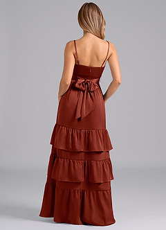 Azazie Nathalia Bridesmaid Dresses Terracotta A-Line Pleated Stretch Satin Dress image6