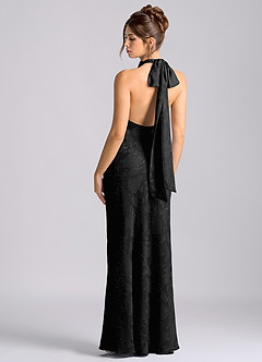 Azazie Velli Vestidos de damas de honor Vestido de Negro de Devorado Floral de Corte Sirena con Cuello Alto image2