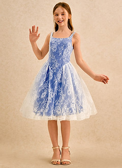 Azazie Cubbie Girls Formal Robe Demoiselle D'honneur Fillette Robe Trapèze en Dentelle Bleu Roi image5