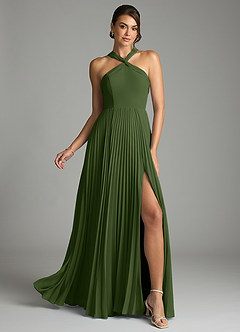 Azazie Afra Abiti da Damigella Abito A-Line in Chiffon Plissettato Oliva image1