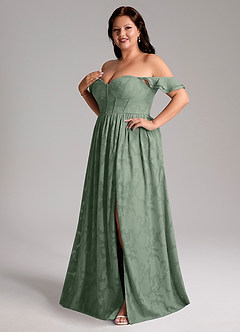 Azazie Denisse Bridesmaid Dresses Matcha A-Line Ruched Floral Burnout Dress image11