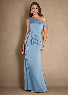 Azazie Hamptons 신부의 어머니 드레스 A라인 주름진 스트레치 새틴 플로어 길이 드레스 image4