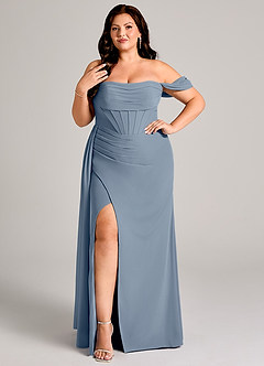 Azazie Amyra Bridesmaid Dresses Twilight Sheath Off the Shoulder Chiffon Convertible Dress image10
