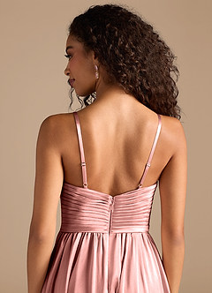 Azazie Alia Bridesmaid Dresses Rosette A-Line Pleated Metallic Satin Dress image6