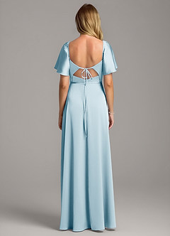 Azazie Chloe Vestidos de damas de honor Vestido de Azul Cielo de Satén Elástico de Corte en A con Escote de Corazón image3