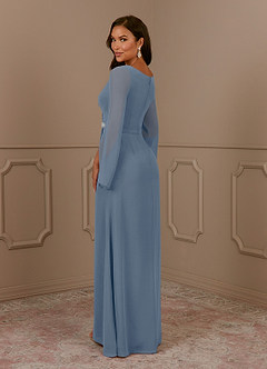 Azazie Belinda Mère de la mariée Robes Robe Trapèze en Mousseline de soie Col V plissé Violet Crépusculaire image4