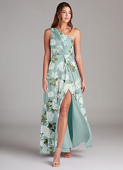 Azazie Brooke Bridesmaid Dresses Misty Floral Garden A-Line One Shoulder Stretch Satin Dress image3