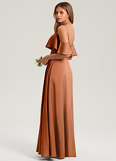 Azazie Jean Bridesmaid Dresses Copper A-Line Off the Shoulder Stretch Satin Dress image4