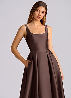Azazie Amalie Bridesmaid Dresses Ganache A-Line Pleated Stretch Satin Dress image2