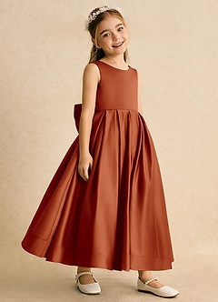 Azazie Cailee Flower Girl Dresses Paprika Ball-Gown Pleated Matte Satin Dress image3