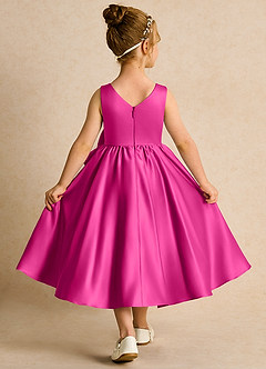 Azazie Hermia Robe Demoiselle D'honneur Fillette Robe Trapèze en Mat Satiné Sans manches Fuchsia image2