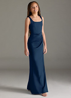 Azazie Mero Junior Dark Navy Mermaid Pleated Stretch Satin Dress image3