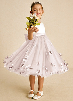 Azazie Sprout vestidos de niña de las flores Vestido de Pétalo De Rosa de Tul de Corte En A con Lazo image2