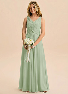 Azazie Freya Junior Dusty Sage A-Line Pleated Chiffon Dress image1