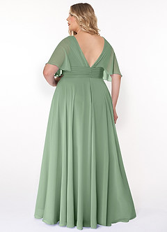 Azazie Pamela Brautjungfernkleider A-Linie V-Hals Gefaltet Chiffon Kleid Matcha image7