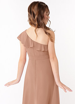 Azazie Eletta Junior Champagne Rose A-Line Ruched Chiffon Dress image4