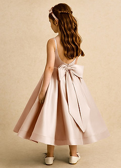 Azazie Babs Blumenmädchenkleider Ballkleid Plissee Matte Satin Kleid Englisches Rosa image1
