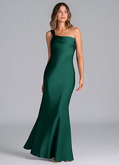 Azazie Driea Jurken voor bruidsmeisjes Jurk van Stretch Satijn met Zeemeermin One-Shoulder Smaragd image3