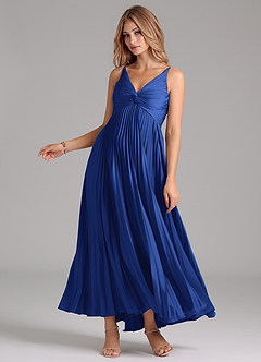 Azazie Raychelle Bridesmaid Dresses Royal Blue A-Line Pleated Stretch Satin Dress image3