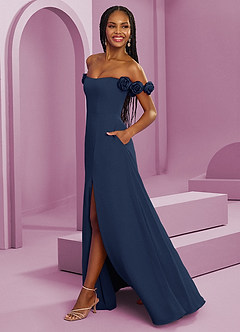 Barbie ♥ Azazie Bridesmaid Dresses Dark Navy A-Line Off the Shoulder Chiffon Convertible Dress image6