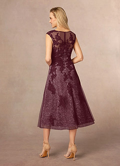 Azazie Flynn Kleider für die Brautmutter A-Linie Bootshals Spitze Tüll Kleid Cabernetrot image3